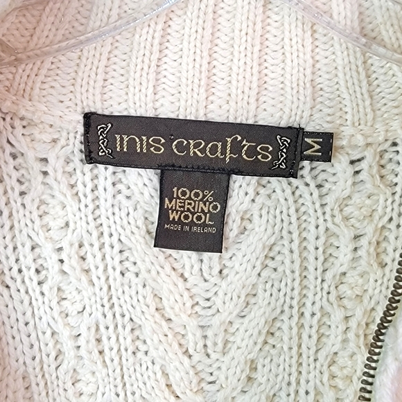 Inis Crafts 100% Merino Wool Made in Ireland Cable Knit Zip Up Heavy Sweater M - Picture 10 of 14